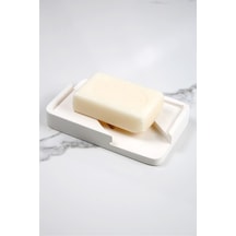 Betonmall Mermer Desenli Banyo Mutfak Tuvalet Beton Katı Sabunluk Su Giderli Süzgeç Model 8x13 Cm - Sade Beyaz Sade Beyaz