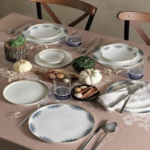 Taç Porselen Yemek Takımı Mavi 6 Kişilik Açık Gri