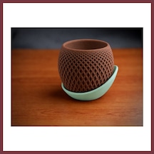 Storeşahin 3d Baskı Küre Saksı - Kafes Dokulu İki Parçalı Dekoratif Saksı - Kahverengi-mint Shn0720