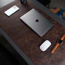 Jersey Lüks Deri Masa Pedi - Hakiki Dana Derisi Kaymaz Masa Matı 91x48cm & 37x80cm Büyük Mouse Pad Gaming Ofis Ev Masaüstü Koruyucu Antik Kahve, 91x48cm