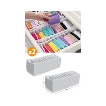 2 Adet - 11 Gözlü Çekmece Içi Akordiyon Organizer - Medium 15 X 44 X 17 Kumaş Gri Diğer