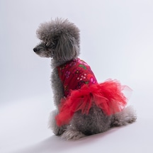 Red Wildflowers Kırmızı Çiçek Desenli Kedi Köpek Elbisesi - Kedi Köpek Kıyafeti