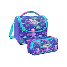 Coral High Kız Çocuk Lavanta Turkuaz Deniz Anası Thermo Beslenme Çantası Ve İki Bölmeli Kalemlik Seti Lavanta - Turkuaz
