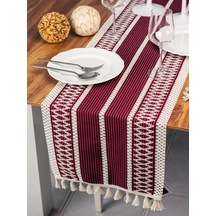 Pamuk Örme Püsküllü Dantel Bordo Runner 35x145