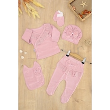 Sitilin Kız Bebek Natural Pamuk Kumaş 5 Li Fistolu Lüks Hastane Çıkışı Seti Stl6770 Beyaz