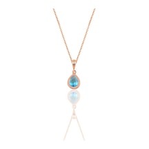 Gümüş Rose Akuamarin Taşlı Damla Modeli Kolye Barcode Gümüş - Rose Gold