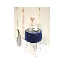 Bianco Metal Ayaklı Puflu Zigon Sehpa Krom Koyu Mavi Chrome Dark Blue