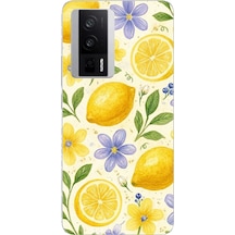 Poco F5 Pro Uyumlu Sulu Boya Limon Ve Çiçek Desenli Baskılı Silikon Kılıf Renkli