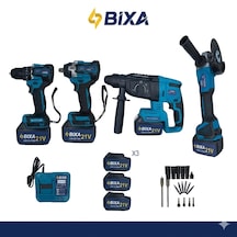 Bixa Kömürsüz Motor Professional 4'lü Set - Akülü Hilti Somun Sıkma Matkap Ve Avuç Taşlama