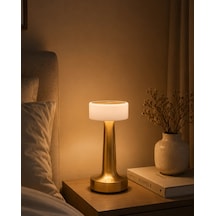 Hubrendy Tekno Gold Kare Led Masa Lambası Şarjlı Dimmer Kontrollü Dekoratif Işık AÇIK GRİ KAHVE KARIŞIMI