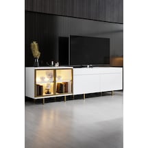 Vienna Gold Demir Ayaklı Rgb Led Işık Sistemli Beyaz Tv Ünitesi Tv Sehpası Antrasit - Altın