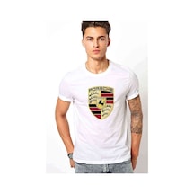Porsche Logo Baskılı Beyaz Erkek Tshirt