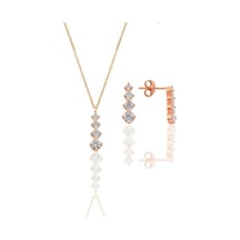 Gümüş Rose Zirkon Taşlı Işıltılı Ikili Set