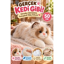 Krem Gerçek Kedi Görünümlü Pelüş Kedi 50 Cm Uzun Tüylü Yumuşacık Sarılmalık Dekoratif Oyuncak Kedi