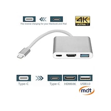 3 İn1 Type-C To HDMI 4K USB 3.0 Çevirici Dönüştürücü Adaptör