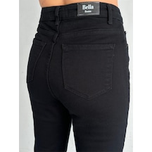 Zeo Basic Likralı Mom Jean Siyah Gabrdin Kumaş Siyah