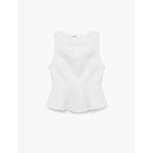 Koton Slim Fit Kolsuz Bisiklet Yaka Peplum Bluz Beyaz 6sak60356pw