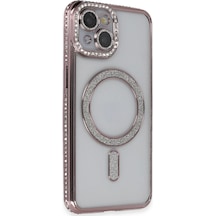 Apple  Uyumlu  iPhone 13 Kılıf Joke Simli Magneticsafe Kılıf Pembe