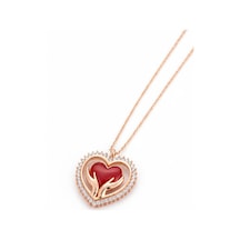 Çekirdekjewelry 925 Ayar Gümüş Kalplı Mineli Kolye Pembe
