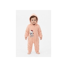 Hello Kitty Lisanslı Kız Bebek Welsoft Peluş Tulum Kapüşonlu Fermuarlı Kışlık Bebek Tulumu Somon