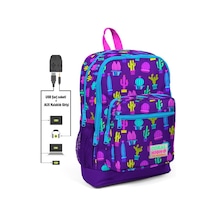 Coral High Kids Dört Gözlü Kız Çocuk İlkokul Çantası Kaktüs Desenli - USB+AUX Soketli 23273