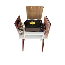 Plak Ve Pikap Sehpası 2 Li Beyaz Ahşap Ayaklı