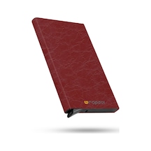 Wrapsol Rfid Korumalı Alüminyum Otomatik Mekanizmalı Kredi Kartlık Desenli Prizma Gri Kabartmalı Bordo Deri Kabartmalı Bordo Deri Bordo