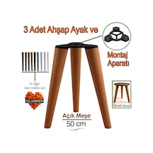 3 Adet Ahşap Ayak 50 Cm Açık Meşe M8 Civatalı Bağlantı Aparatlı Mobilya Tabure Sehpa Masa Destek Ayağı Açık Meşe