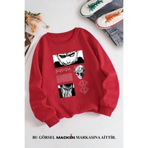 Macklin Unisex Kadın Erkek Berserk Anime Özel Tasarım Baskılı Bisiklet Yaka Sweatshirt Kırmızı Mck1352 Kırmızı