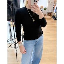 Modaonna Bisiklet Yaka Slim Basic Kazak Siyah Siyah