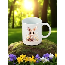 Sevimli Tavşan Baskılı Beyaz Kupa Bardak - Anne Için Doğum Günü Hediyesi Hediyelik Eşya