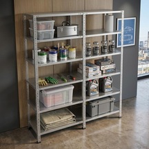 6 Katlı Duble Galvaniz Çelik Raf - Depo, Arşiv, Kiler, Dosya, Market Rafı 59x60 Cm-150 Cm-1.50 Mm Metalik