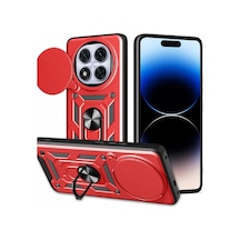 Newface Xiaomi Redmi Note 14 Pro Plus Kılıf Pars Lens Yüzüklü Silikon - Kırmızı