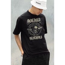 Vintage Avenged Sevenfold Baskılı Unisex Oversize Rock Metal Tişö Siyah