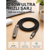 Örgülü 240w Type-c Katlanabilir Telefon Standlı Şarj Kablosu