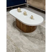 Oval Model 120x60 Cm Kahverengi Ayak Kalın Kenarlı Orta Sehpa Ahşap Ayaklı Kahverengi