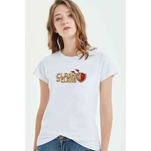 Clash Of Clans Logo Baskılı Beyaz Kadın Tshirt