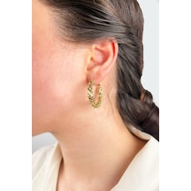 Halka Tırtıklı Küpe 3cm - Gold çok renkli