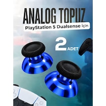 Playstation 5 Dualsense Uyumlu Analog Topuz 2 Adet Başlık Ps5 Kol Yedek Parça Mavi Krom Siyah