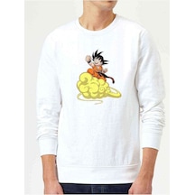 Anime Dragon Ball Baskılı Beyaz Erkek Örme Sweatshirt (530950059)