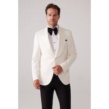 Ysf Erkek Krem Slim Fit Sabit Şal Yaka Damatlık
