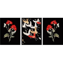 Leylekler Ve Çiçekler Üçlü Çerçeveli Mdf Tablo Seti-172259