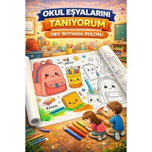 Okul Eşyalarını Tanıyorum 5 Metre Eğitici Boyama Rulosu Resim Kağıdı Rulo Kağıt