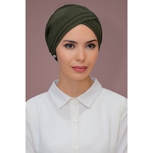 Hürrem Bone Haki Pratik Hazır Geçmeli Tesettür Bone Petekli Mevsimlik Üç Çapr Haki