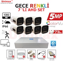 Unımax 5mp Sony Lens 7 Kameralı Güvenlik Seti 100m Kablo 30m Gece Görüş Xmeye Warmled