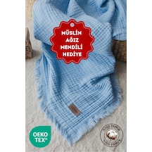 Zeypba % 100 Pamuk 4 Katlı Müslin Bebe Mavi Bebek & Çocuk İçin 110x110 CM