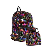 Kaukko Shine Zebra Desenli Siyah Çok Renkli Kız Çocuk Okul Sırt Çantası Ve Beslenme Çantası Seti Siyah