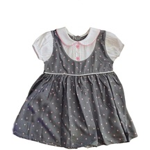 Kız Bebek Pamuklu Gri Renk İşlemeli Gömlek Yakalı Kısa Kollu Puantiyeli Elbise