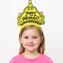 Sarı Happy Birthday Prenses Tacı Doğum Günü Taç Aksesuarı Standart