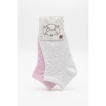 Cocole Socks Kız Bebek Patik Çorabı 2'li Set Pamuklu Beyaz & Pudra Pembe Baklava Desenli Çok Renkli